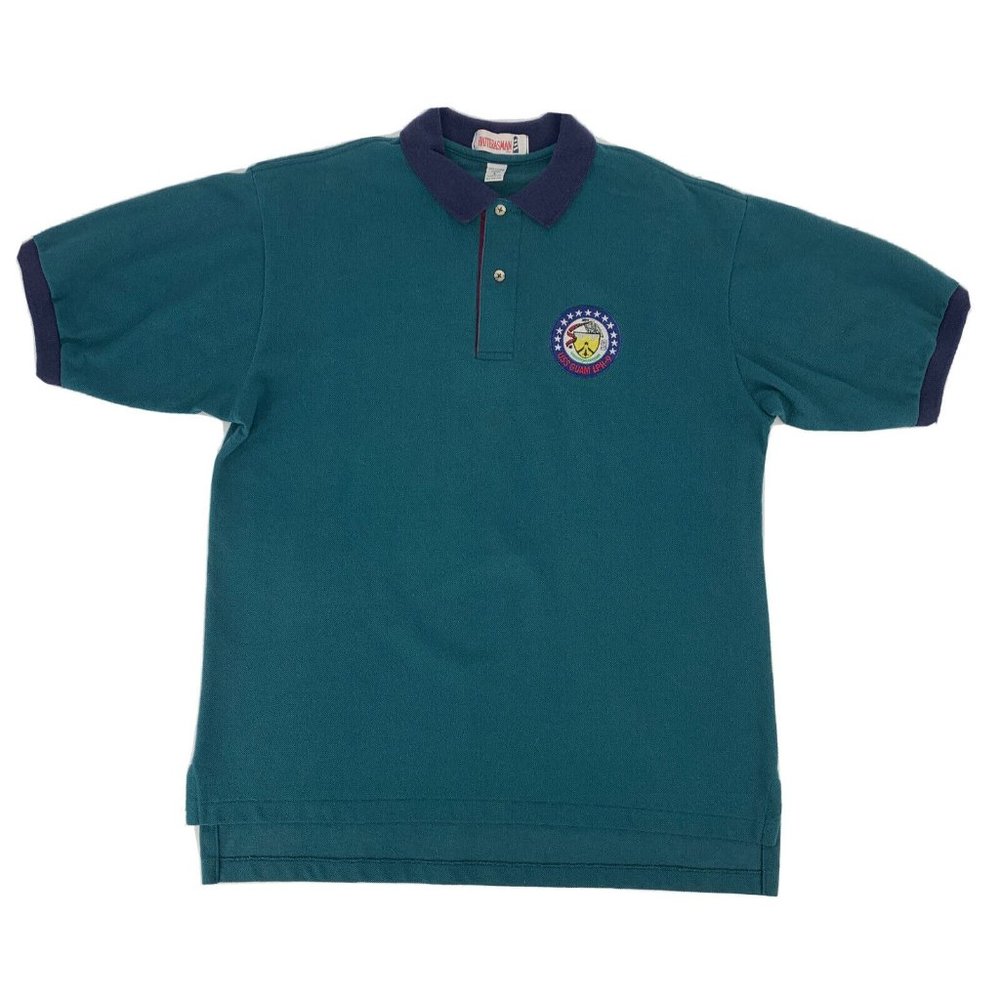 Men's Hatterasman Short Sleeve Polo Shirt Green L USS Guam LPH-9 VTG Made in USA